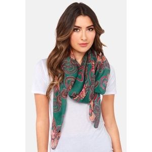 Lulu's Green Lotus Floral Print Lightweight Scarf